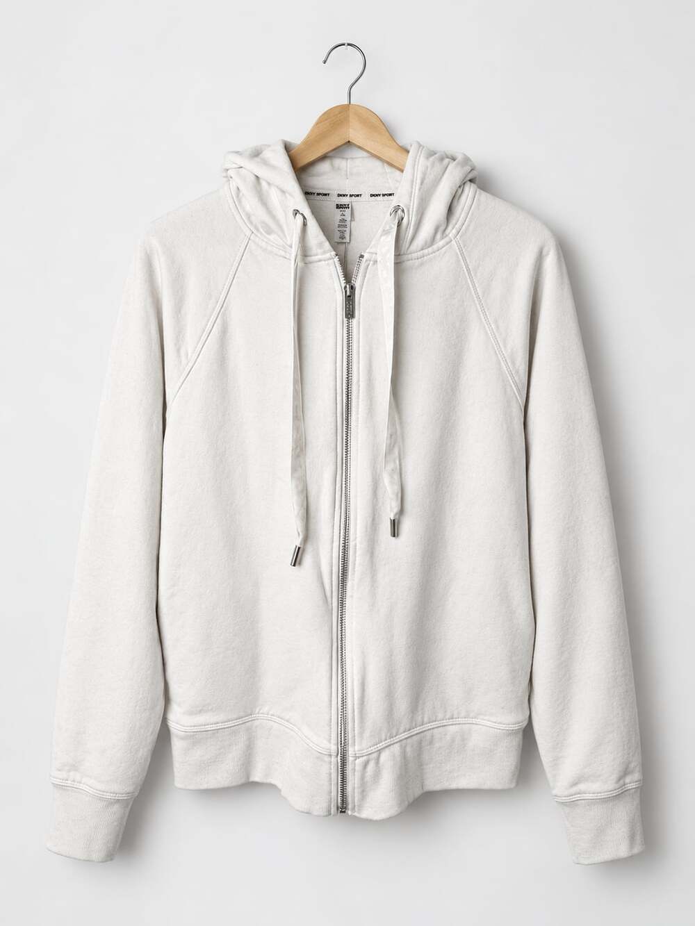 DKNY Sport Full Zip Hoodie Size M White Logo Drawstring Sweatshirt